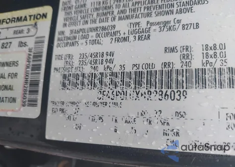 2017 Ford Fusion Hybrid Se z USA, uszkodzony, nr VIN 3FA6P0LUXHR286039